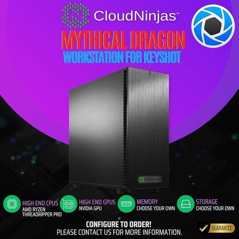 محطة عمل Cloud Ninjas لـ KeyShot Threadripper PRO 9985WX NVIDIA RTX 5090 32GB 256GB DDR5 ECC Reg NVMe M.2 in Kuwait