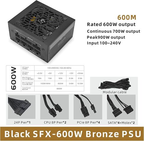 80Plus 500/600W PSU هيكل إمداد الطاقة الأسود حافظة كمبيوتر صغيرة مدخلات 100/240 فولت in Kuwait