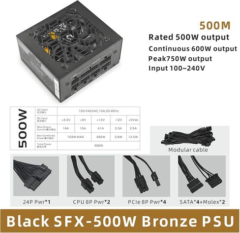 80Plus 500/600W PSU هيكل إمداد الطاقة الأسود حافظة كمبيوتر صغيرة مدخلات 100/240 فولت in Kuwait