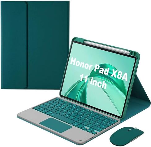 Keyboard Case for Honor Pad X8A 11 with Touchpad, Detachable Backlit Keyboard Slim Leather Folio Smart Cover with Pencil Holder, Deep Green in Kuwait