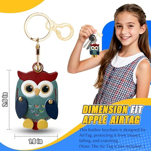 سلسلة مفاتيح جلدية لعلامة Airtag، حامل سلسلة مفاتيح واقٍ لطيف متوافق مع علامة Apple Air Tag، غطاء حافظة GPS للمفاتيح (البومة) in Kuwait