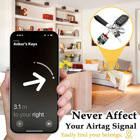 سلسلة مفاتيح جلدية لعلامة Airtag، حامل سلسلة مفاتيح واقٍ لطيف متوافق مع علامة Apple Air Tag، غطاء حافظة GPS للمفاتيح (البومة) in Kuwait