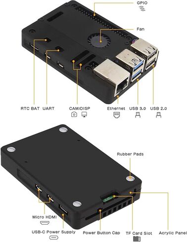 حافظة GPIO رفيعة للغاية من سبائك الألومنيوم باستخدام الحاسب الآلي مع مروحة + PD 27 وات 5.1 فولت 5A مزود طاقة USB-C لـ Raspberry Pi 5 in Kuwait