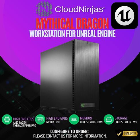 محطة عمل Cloud Ninjas لمحرك Unreal Engine Threadripper PRO 9985WX NVIDIA RTX 5080 16GB 256GB DDR5 ECC Reg NVMe M.2 in Kuwait