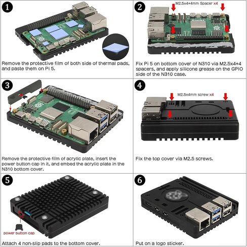 حافظة رفيعة للغاية من سبائك الألومنيوم باستخدام الحاسب الآلي GPIO لتبريد سلبي + PD 27 وات 5.1 فولت 5A مزود طاقة USB-C لـ Raspberry Pi 5 in Kuwait