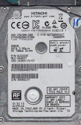 HTS545050A7E380، PN 0J23335، MLC DA4837، محرك الأقراص الصلبة Hitachi 500GB SATA 2.5 (متجدد) in Kuwait