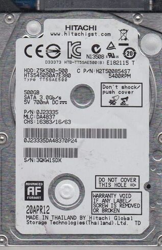 HTS545050A7E380، PN 0J23335، MLC DA4837، محرك الأقراص الصلبة Hitachi 500GB SATA 2.5 (متجدد) in Kuwait