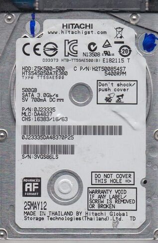 HTS545050A7E380، PN 0J23335، MLC DA4837، محرك الأقراص الصلبة Hitachi 500GB SATA 2.5 (متجدد) in Kuwait