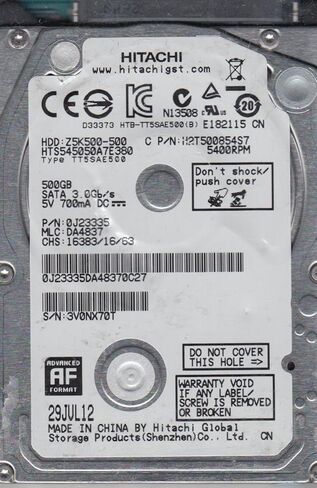 HTS545050A7E380، PN 0J23335، MLC DA4837، محرك الأقراص الصلبة Hitachi 500GB SATA 2.5 (متجدد) in Kuwait
