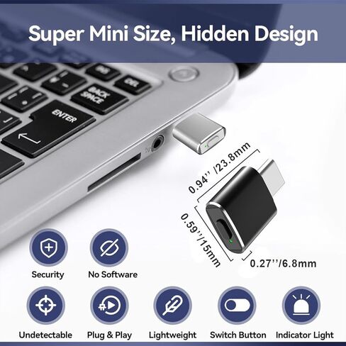 محرك ماوس USB C غير قابل للاكتشاف من Mouse Jiggler، متذبذب ماوس تلقائي من النوع C مع 3 أوضاع اهتزاز وزر تبديل، يبقي الكمبيوتر/الكمبيوتر المحمول/الكمبيوتر الشخصي مستيقظًا، التوصيل والتشغيل (فضي) in Kuwait