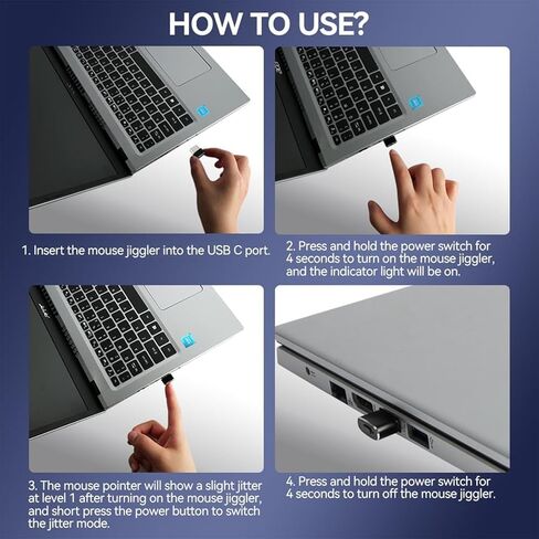 محرك ماوس USB C غير قابل للاكتشاف من Mouse Jiggler، متذبذب ماوس تلقائي من النوع C مع 3 أوضاع اهتزاز وزر تبديل، يبقي الكمبيوتر/الكمبيوتر المحمول/الكمبيوتر الشخصي مستيقظًا، التوصيل والتشغيل (فضي) in Kuwait