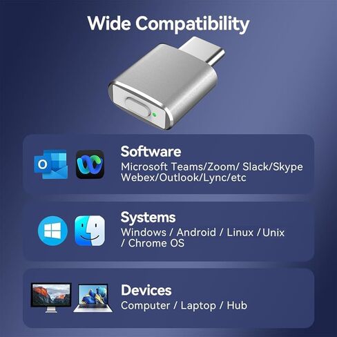 محرك ماوس USB C غير قابل للاكتشاف من Mouse Jiggler، متذبذب ماوس تلقائي من النوع C مع 3 أوضاع اهتزاز وزر تبديل، يبقي الكمبيوتر/الكمبيوتر المحمول/الكمبيوتر الشخصي مستيقظًا، التوصيل والتشغيل (فضي) in Kuwait