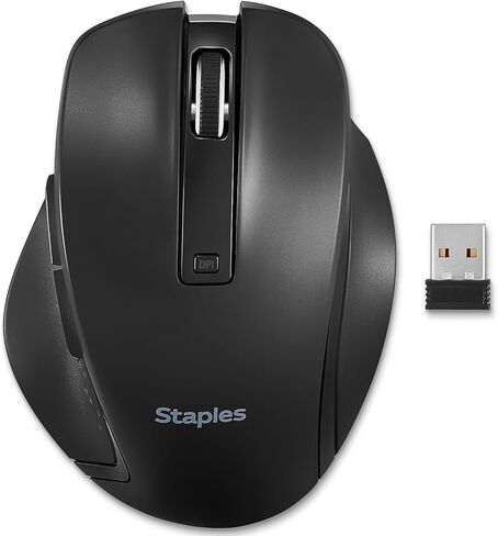 Staples TECH ماوس لاسلكي، بصري، يمكن استخدامه بكلتا اليدين، مستقبل USB للكمبيوتر الشخصي والكمبيوتر المحمول in Kuwait