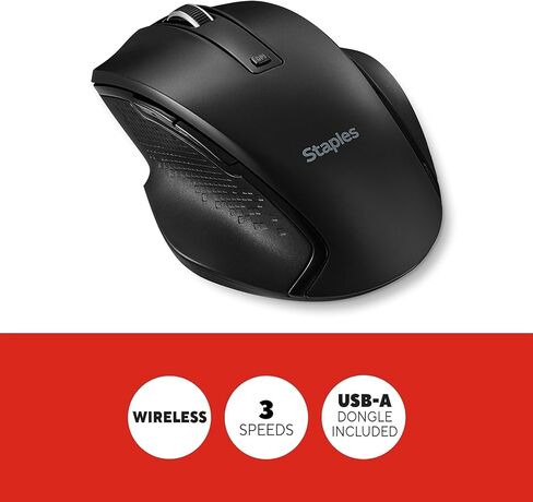 Staples TECH ماوس لاسلكي، بصري، يمكن استخدامه بكلتا اليدين، مستقبل USB للكمبيوتر الشخصي والكمبيوتر المحمول in Kuwait