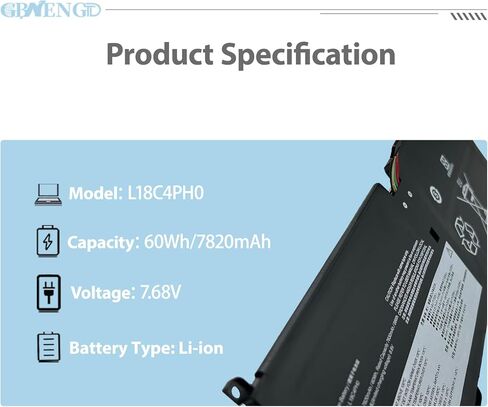 استبدال بطارية L18C4PH0 L18M4PH0 لجهاز Lenovo Ideapad Yoga C940 14 C940-14IIL 81Q9007GTX SP/A Series 5B10W67180 5B10T11586 5B10W67374 5B10T11585 7.68V 60Wh 7820mAh in Kuwait
