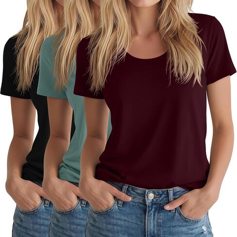 Neer 3 Pack Women's Scoop Neck Sleeve Tops Lourd Lourd Fit Basic Thrats Tirts Lounge Lounge Tees Summer in Saudi Arabia
