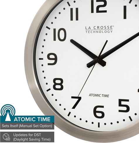 ساعة ذرية من الفولاذ المقاوم للصدأ مقاس 16 بوصة من La Crosse Technology WT-3161WH-INT - قرص أبيض، 16 بوصة، إطار معدني in Saudi Arabia