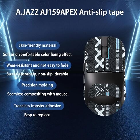 شريط قبضة الماوس NOUKAJU تغطية كاملة لـ A.Jazz AJ159APEX، شريط قبضة الماوس المضاد للانزلاق، مجموعة ترقية الفئران الاحترافية ذاتية اللصق ومقاومة للعرق (أسود) in Kuwait