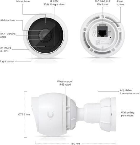 Ubiquiti UniFi G5 Bullet 2K HD PoE Indoor/Outdoor Camera - 3 Pack (Renewed) in Kuwait