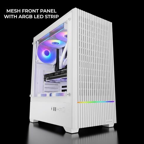حافظة كمبيوتر ألعاب Mars Gaming MC-Quantum، ATX، واجهة شبكية مع شرائط LED ARGB، زجاج مقسى كامل الجانب، 4 مراوح FDB مقاس 120 مم، دعم التبريد السائل حتى 240 مم، USB-C، أبيض in Kuwait