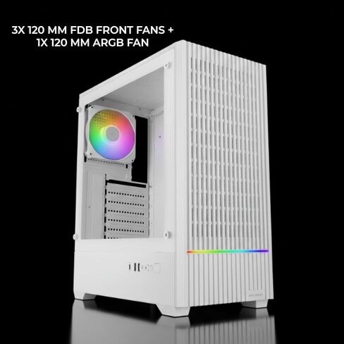حافظة كمبيوتر ألعاب Mars Gaming MC-Quantum، ATX، واجهة شبكية مع شرائط LED ARGB، زجاج مقسى كامل الجانب، 4 مراوح FDB مقاس 120 مم، دعم التبريد السائل حتى 240 مم، USB-C، أبيض in Kuwait