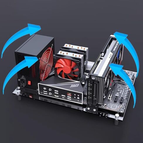 حافظة كمبيوتر بإطار مفتوح، حافظة حاسوب ذاتية الصنع تدعم اللوحات الأم ATX/M‑ATX/ITX، إطار زجاجي عضوي شفاف، تصميم تبديد الحرارة، جهاز كمبيوتر مستطيل الشكل in Kuwait