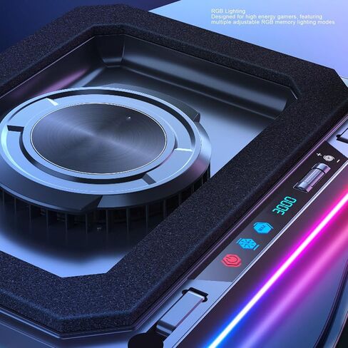 لوحة تبريد للكمبيوتر المحمول Diyeeni RGB للألعاب، مروحة من الدرجة الصناعية مع تصميم تبريد 360 درجة، 7 ألوان إضاءة RGB 10 أوضاع 5 ارتفاعات، مع 4 منافذ USB ومنفذ واحد من النوع C، من 15.6 إلى 19 بوصة in Kuwait