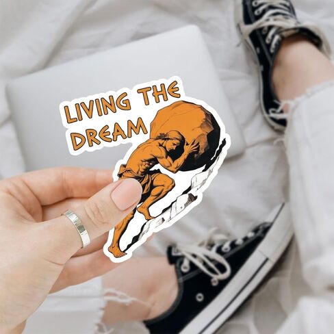 مجموعة ملصقات مكونة من 3 قطع من Living The Dream Sisyphus، ملصقات أساطير مضحكة للعمل الجاد ميمي جمالية للبطل اليوناني لأجهزة الكمبيوتر المحمول وزجاجات المياه وملصقات سجل القصاصات مقاومة للماء in Kuwait