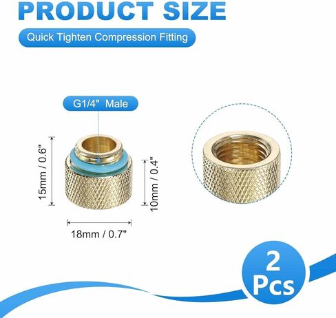 2-Pack G1/4" Male to Female Extender Fitting G1/4" x 10mm Extender Adapter with O-Ring - Durable Hard Tubing Compression Fitting for PC Water Cooling System, Golden in Kuwait