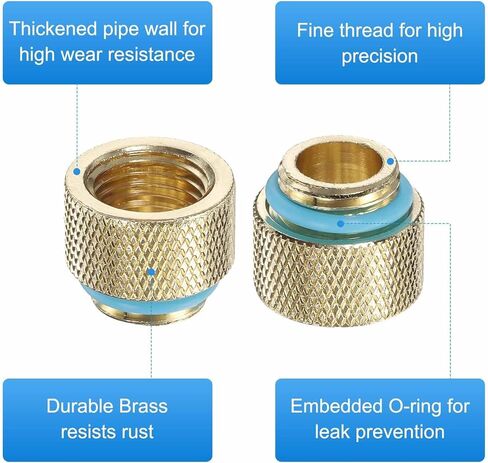 2-Pack G1/4" Male to Female Extender Fitting G1/4" x 10mm Extender Adapter with O-Ring - Durable Hard Tubing Compression Fitting for PC Water Cooling System, Golden in Kuwait