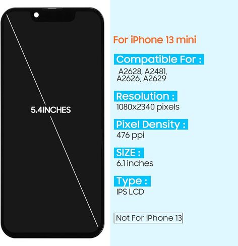 لشاشة iPhone 13 Mini LCD البديلة لشاشة iPhone 13 Mini LCD التي تعمل باللمس لهاتف iPhone 13Mini A2628 A2481 A2626 محول رقمي زجاجي كامل مع مجموعات إصلاح in Kuwait
