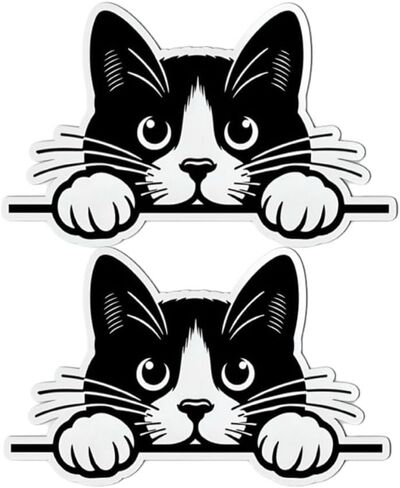 ملصقات Peeking Sneaky Cat - مجموعة من 2 | ملصقات فينيل مضحكة مقاومة للماء مقاس 5 بوصات لنوافذ السيارات وأجهزة الكمبيوتر المحمولة وأكواب اليتي والمبردات والجدران | ملصق نظرة خاطفة سوداء لمحبي القطط in Kuwait