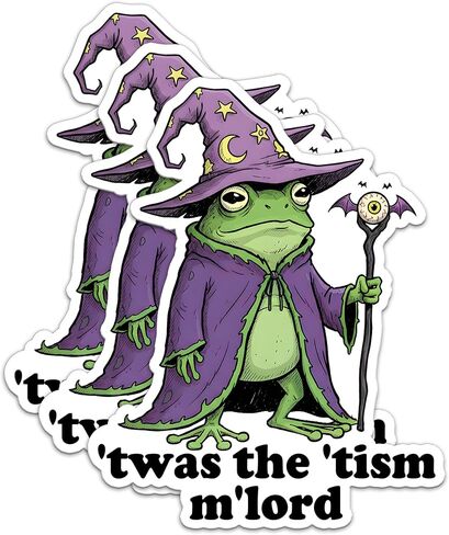 حزمة من 3 قطع من ملصقات TWAS The Tism Mlord مقاس 2 بوصة، ملصق Frog Wizard Meme المضحك للتوحد الساخر العبقري غريب الأطوار العصبي المتباين ذاتيًا ملصق فينيل مقاوم للماء للكمبيوتر المحمول، زجاجة مياه، خوذة، سيارة، هاتف 2 بوصة in Kuwait