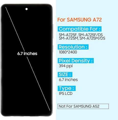 استبدال الشاشة لهاتف Samsung Galaxy A72 4G A725 / 5G A726 - شاشة LCD لجهاز Galaxy A72 4G SM-A725M A725F شاشة لمس رقمية لهاتف Samsung A72 5G LCD Touch A726 A726B A726B/DS مع إطار in Kuwait