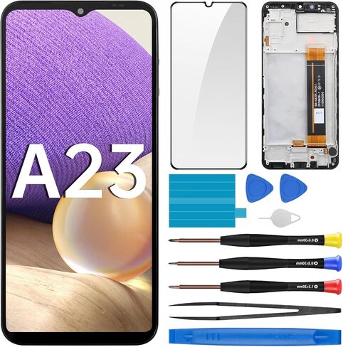 بديل شاشة Samsung Galaxy A23 مع إطار شاشة LCD تعمل باللمس ومحول رقمي كامل وزر جانبي ومكبر صوت ومحرك اهتزاز ومجموعة أدوات إصلاح الزجاج SM-A235F (A235F/DS A235M/DS) in Kuwait