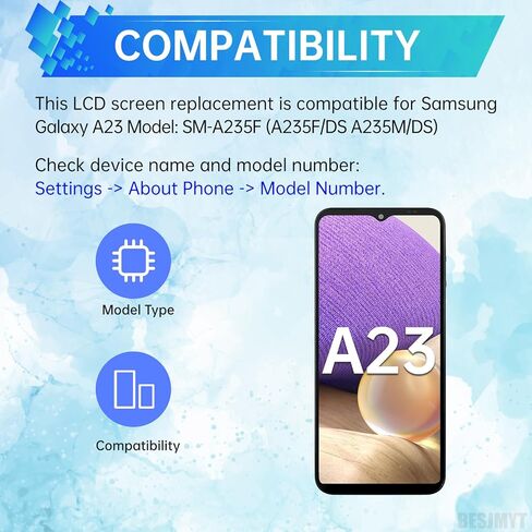 بديل شاشة Samsung Galaxy A23 مع إطار شاشة LCD تعمل باللمس ومحول رقمي كامل وزر جانبي ومكبر صوت ومحرك اهتزاز ومجموعة أدوات إصلاح الزجاج SM-A235F (A235F/DS A235M/DS) in Kuwait