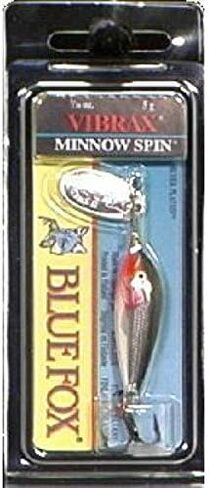 Blue Fox Vibrax Minnow Spin، طُعم دوار مضمن مع جسم أسماك السلمون المرقط والباس والعين رمادية فاتحة اللون وصيد سمك السلمون، مقاس الشفرة 1، فضي/مطلي بالفضة in Kuwait