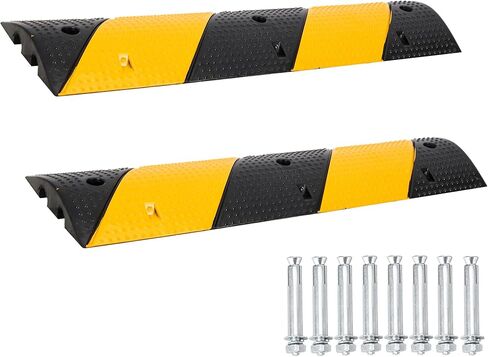 مطبات السرعة المطاطية شديدة التحمل من PrecisionAuto - 2 حزمة - 3.3FT منحدرات حماية الكابلات المعيارية - سعة 66.000 رطل - مع 6 مسامير - للممر، الأسفلت، الحصى، موقف السيارات، المستودع، المدرسة، الفندق in Kuwait