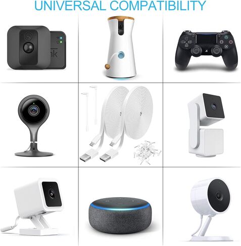 2 حزمة كابل تمديد الطاقة 16.4FT لـ WyzeCam، WyzeCam Pan، KasaCam Indoor، NestCam Indoor، Blink، Amazon Cloud Cam، USB إلى Micro USB شحن متين وسلك مزامنة البيانات (أبيض) in Kuwait