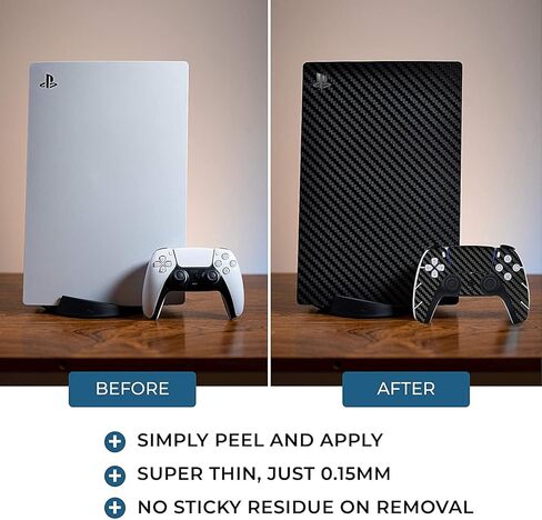 ملصقات من الفينيل الكربوني الأسود لوحدة تحكم إصدار قرص PlayStation 5 واثنين من الملصقات ذات الإحساس المزدوج 5 تصميم وحدة تحكم ووحدة تحكم PS5 باللون الأسود [لعبة فيديو] in Kuwait