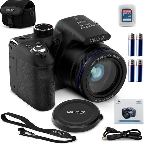 كاميرا رقمية Minolta MN40Z بدقة 20 ميجابكسل - زووم بصري 40x، فيديو بدقة 1080 بكسل FHD، شاشة LCD 3.0 بوصة، واي فاي، اكتشاف الوجه/الابتسامة/الطرفة - أسود (متجدد) in Kuwait