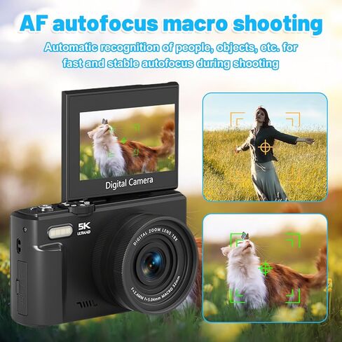 كاميرا رقمية، كاميرات 75 ميجابكسل للتصوير الفوتوغرافي مع شاشة قلاب 3 بوصات 180 درجة، تكبير رقمي 18x، فيديو 5K، بطاقة 32 جيجابايت | كاميرا تسجيل فيديو واي فاي لفيديو يوتيوب، كاميرات التصوير الفوتوغرافي للمبتدئين in Kuwait