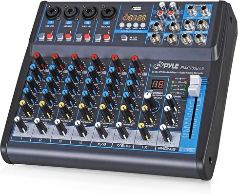 Pyle Professional Audio Mixer Sound Board Console System Interface 4 Channel Digital USB Bluetooth MP3 Computer Input 48V Phantom Power Stereo DJ Studio Streaming FX 16-Bit DSP Processor - PMXU43BT.5 in Kuwait