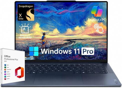 كمبيوتر محمول Lenovo Yoga Slim 7X AI PC، شاشة 14.5 بوصة 3K OLED 90 هرتز تعمل باللمس، Snapdragon X Elite 12-Core 45 Tops NPU، 16 جيجابايت LPDDR5X، 1 تيرابايت SSD، Win 11 Pro، WiFi 7، لوحة مفاتيح بإضاءة خلفية، كاميرا FHD IR مع مصراع إلكتروني in Kuwait