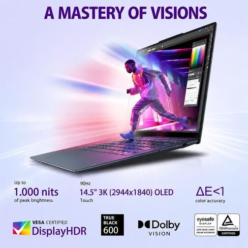 كمبيوتر محمول Lenovo Yoga Slim 7X AI PC، شاشة 14.5 بوصة 3K OLED 90 هرتز تعمل باللمس، Snapdragon X Elite 12-Core 45 Tops NPU، 16 جيجابايت LPDDR5X، 1 تيرابايت SSD، Win 11 Pro، WiFi 7، لوحة مفاتيح بإضاءة خلفية، كاميرا FHD IR مع مصراع إلكتروني in Kuwait