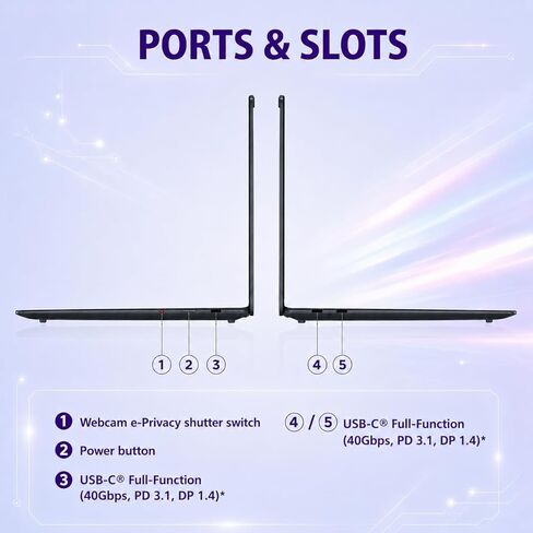 كمبيوتر محمول Lenovo Yoga Slim 7X AI PC، شاشة 14.5 بوصة 3K OLED 90 هرتز تعمل باللمس، Snapdragon X Elite 12-Core 45 Tops NPU، 16 جيجابايت LPDDR5X، 1 تيرابايت SSD، Win 11 Pro، WiFi 7، لوحة مفاتيح بإضاءة خلفية، كاميرا FHD IR مع مصراع إلكتروني in Kuwait