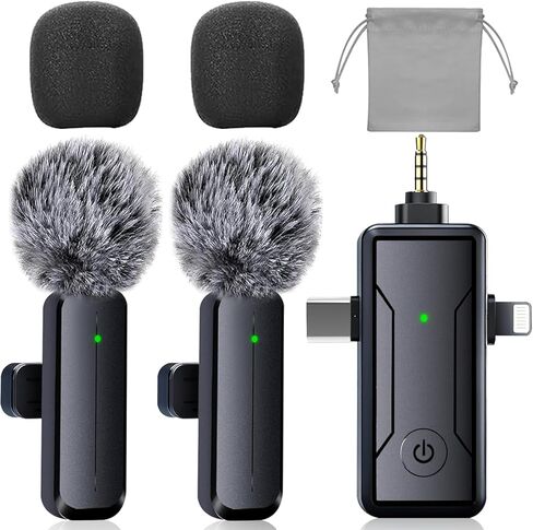 PGDLOF Wireless Lavalier Lapel Microphone for iPhone iPad - Professional Video Recording Lav Mic, 2 Clip-on Microphones for YouTube Interview Vlog Livestream & Podcast in Kuwait