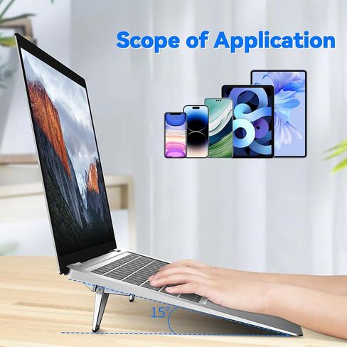 balacoo 2 قطعة من سبائك الكمبيوتر المحمول حامل تبريد محمول للكمبيوتر المحمول حامل دعم معدني مرتفع لتبديد الحرارة متوافق مع الكمبيوتر المحمول واستخدام الكمبيوتر في المكتب أو السفر فضي أسود in Kuwait