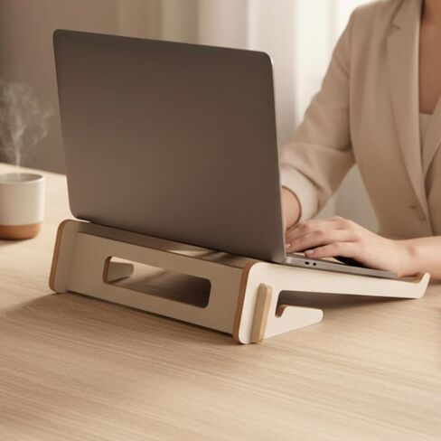 Adjustable Wooden Laptop Stand, 3 Piece Ergonomic Riser, Portable Holder for Desk, Compatible with MacBook, Gray MDF in Kuwait