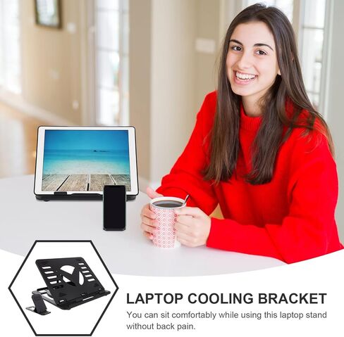 حامل كمبيوتر محمول قابل للطي من كابيلوك مع قاعدة دوارة، حامل كمبيوتر محمول قابل للتعديل بارتفاع للاستخدام المكتبي، أسود in Kuwait